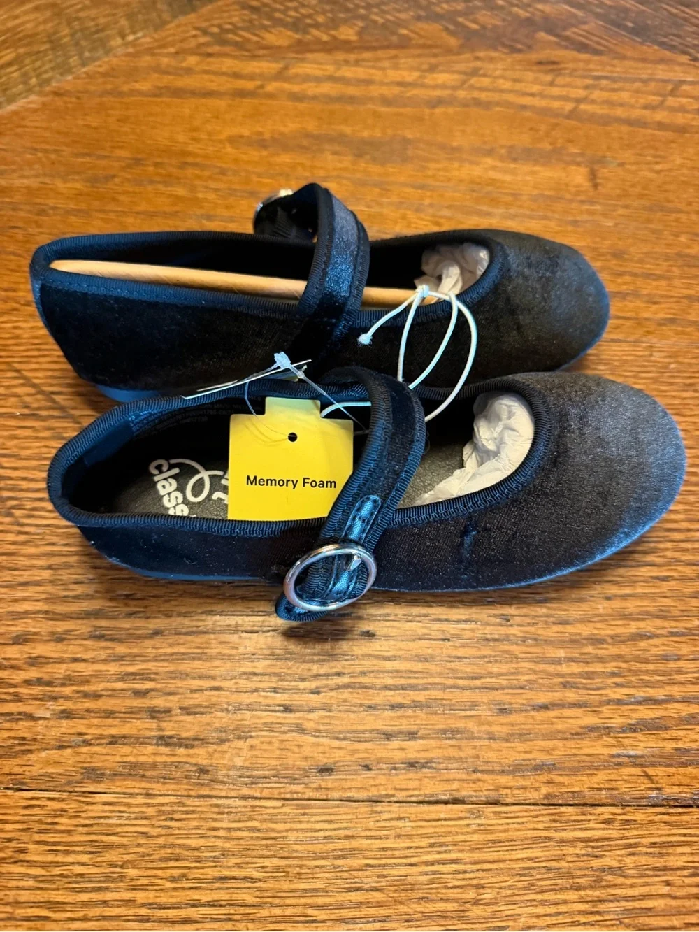 Cat & Jack Black Velvet Mary Jane Flats with Strap sz 13